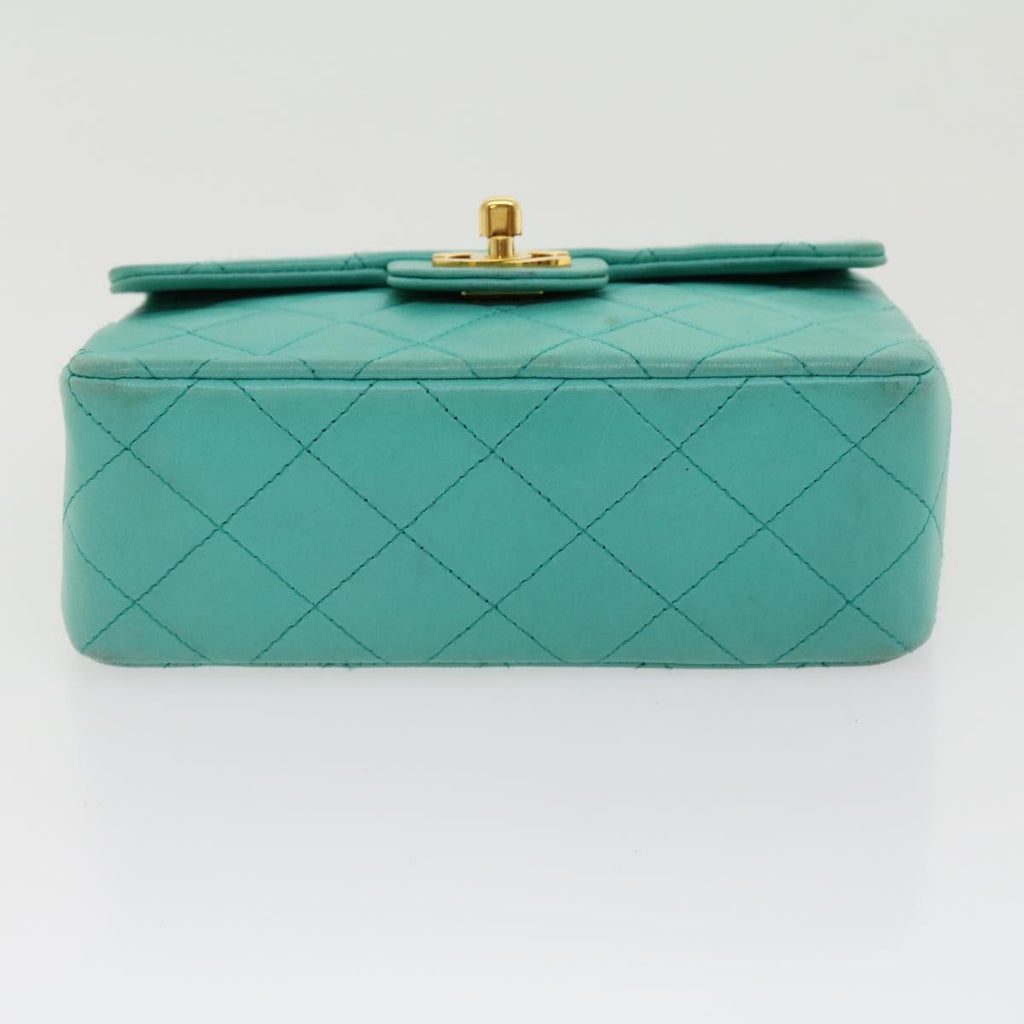 Chanel Square Classic Single Flap Bag Quilted Lambskin Blue Leather Handbag (Pre-Owned)
