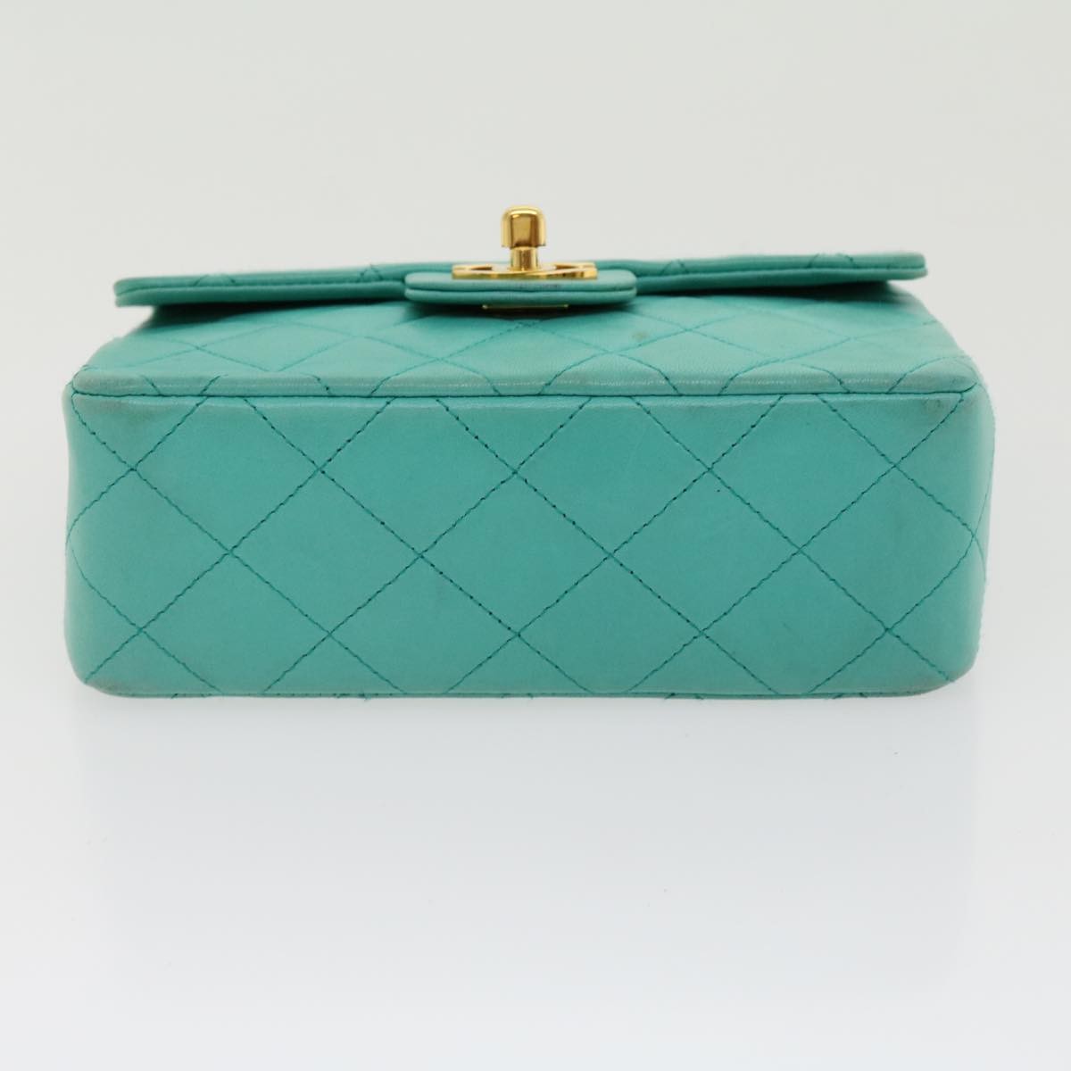 Chanel Square Classic Single Flap Bag Quilted Lambskin Blue Leather Handbag (Pre-Owned)