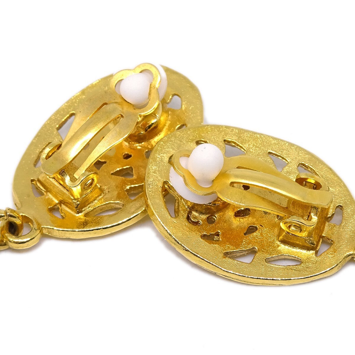 Chanel Cc Oval Tag Drop Hoop Earrings Metal Gold Gold_Plated Earrings Jewelry (Pre-Owned)