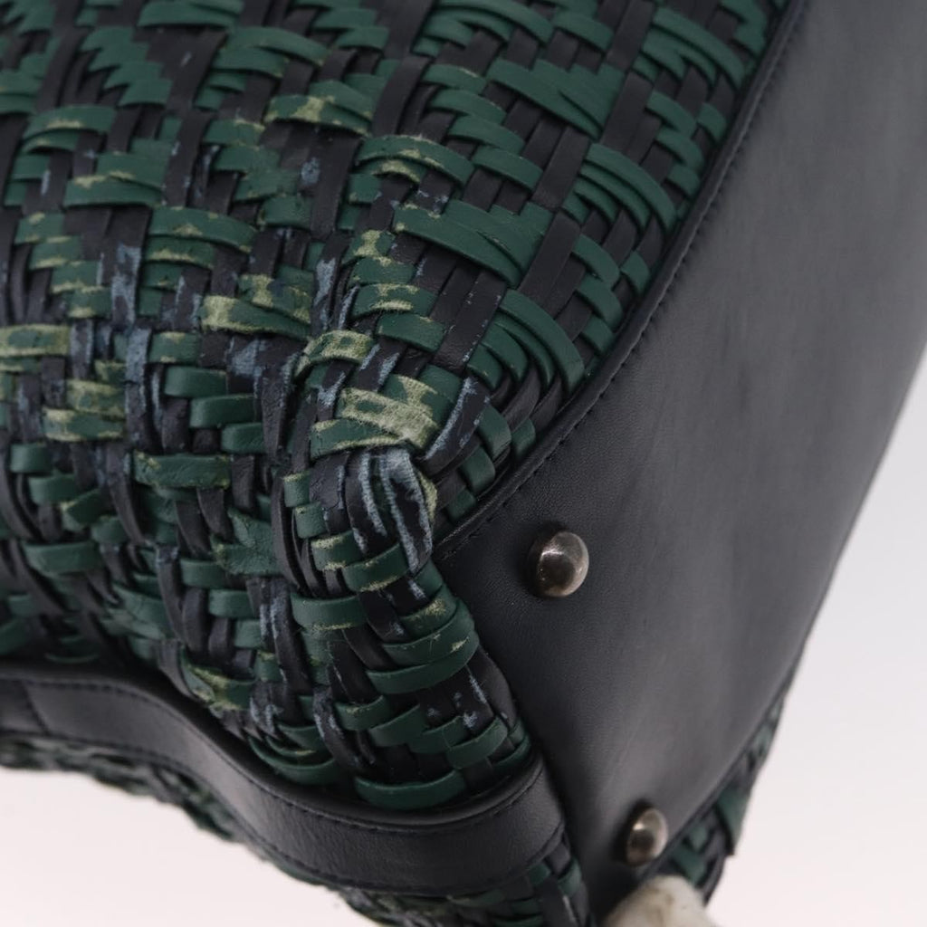 Chanel Convertible Chain Bowler Bag Woven Calfskin Green Leather Handbag (Pre-Owned)