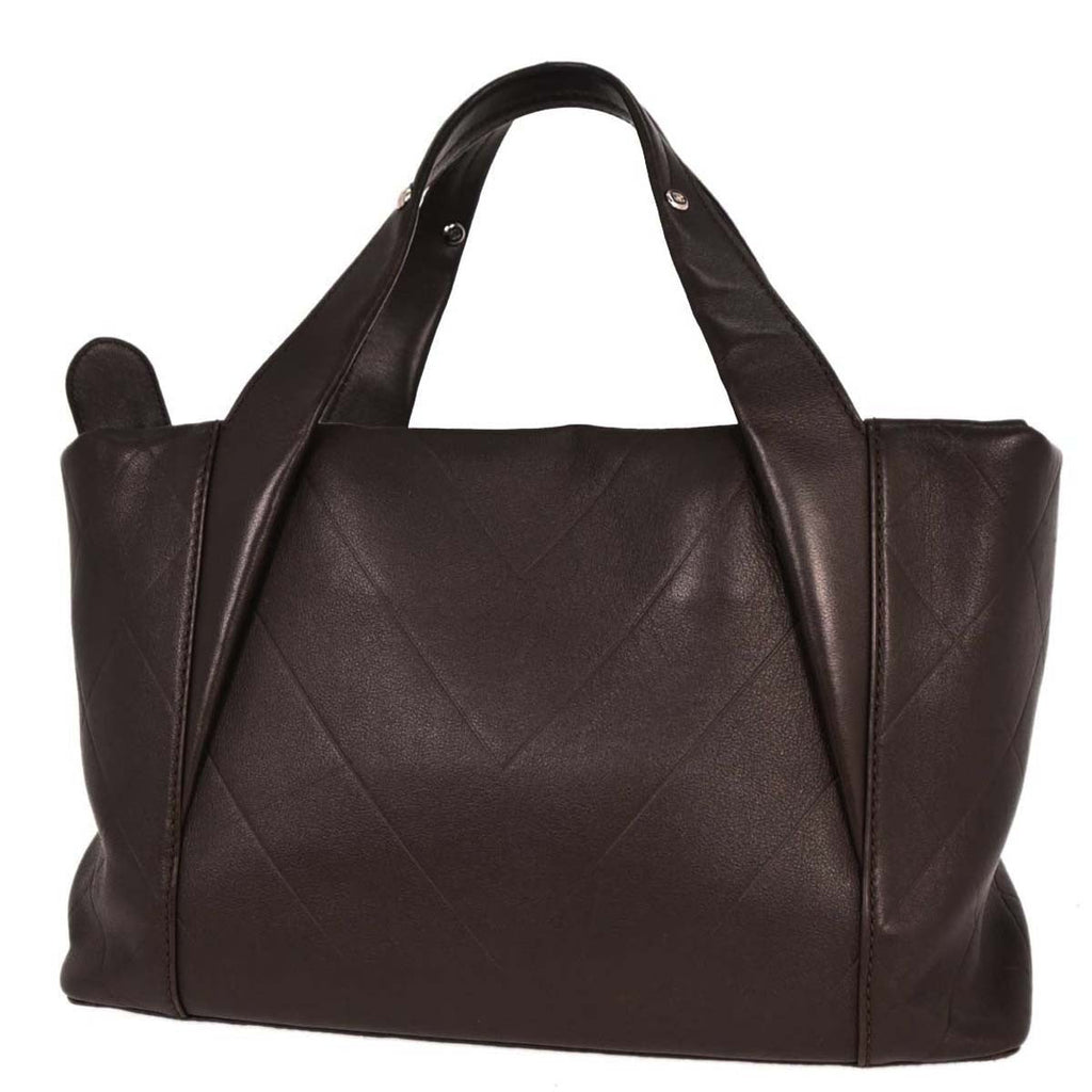 Chanel All Day Long Tote Chevron Leather Brown Leather Tote Bag Bag (Pre-Owned)