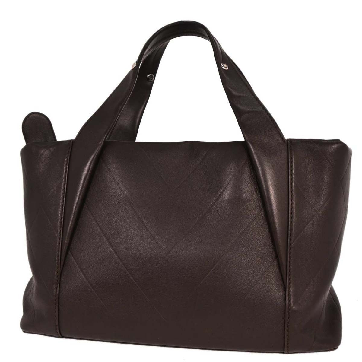 Chanel All Day Long Tote Chevron Leather Brown Leather Tote Bag Bag (Pre-Owned)