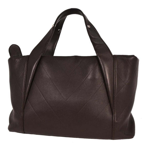 Chanel All Day Long Tote Chevron Leather Brown Leather Tote Bag Bag (Pre-Owned)