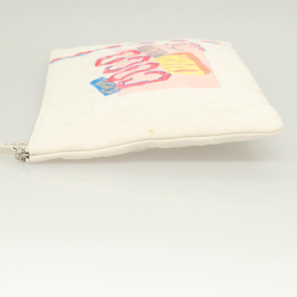 Chanel Coco Cuba Pouch Printed Quilted Canvas White Canvas Bag (Pre-Owned)