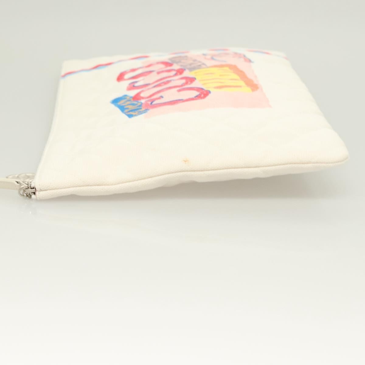 Chanel Coco Cuba Pouch Printed Quilted Canvas White Canvas Bag (Pre-Owned)
