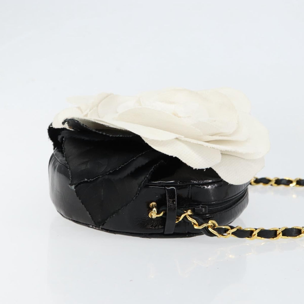 Chanel Vintage Camellia Round Evening Bag Lambskin And Satin Black Patent_Leather Clutche & Pouche Bag (Pre-Owned)