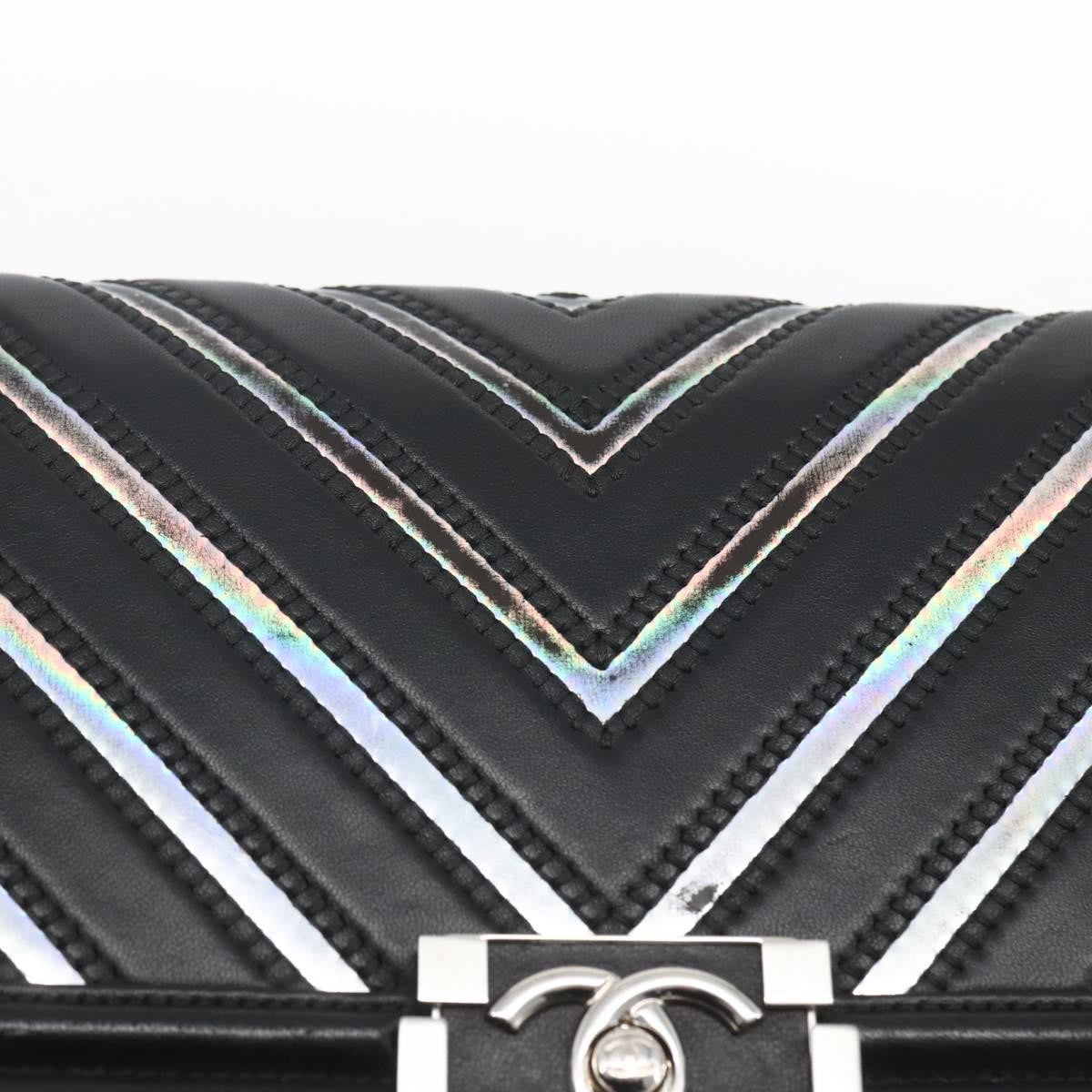 Chanel Boy Flap Bag Chevron Lambskin With Holographic Pvc Black Leather Shoulder Bag Bag (Pre-Owned)
