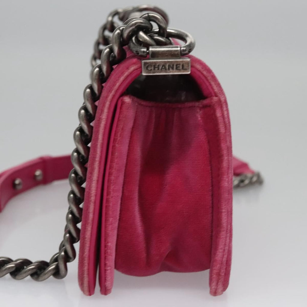 Chanel Boy Flap Bag Quilted Velvet Pink Velvet Shoulder Bag Bag (Pre-Owned)