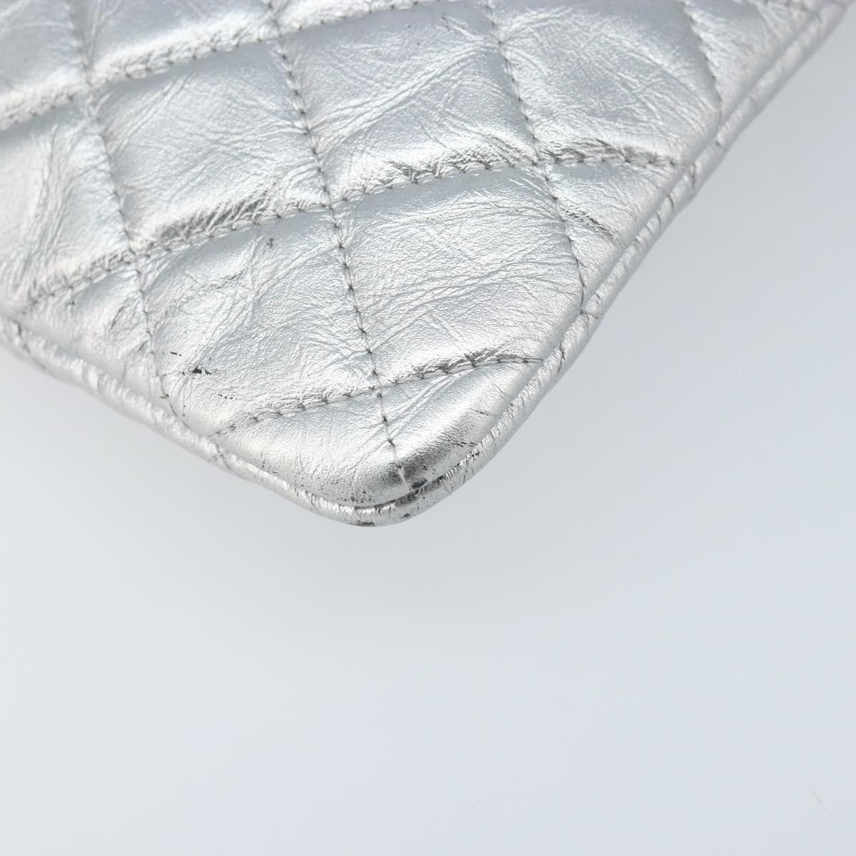 Chanel O Case Clutch Quilted Crumpled Calfskin Silver Leather Clutche & Pouche Bag (Pre-Owned)