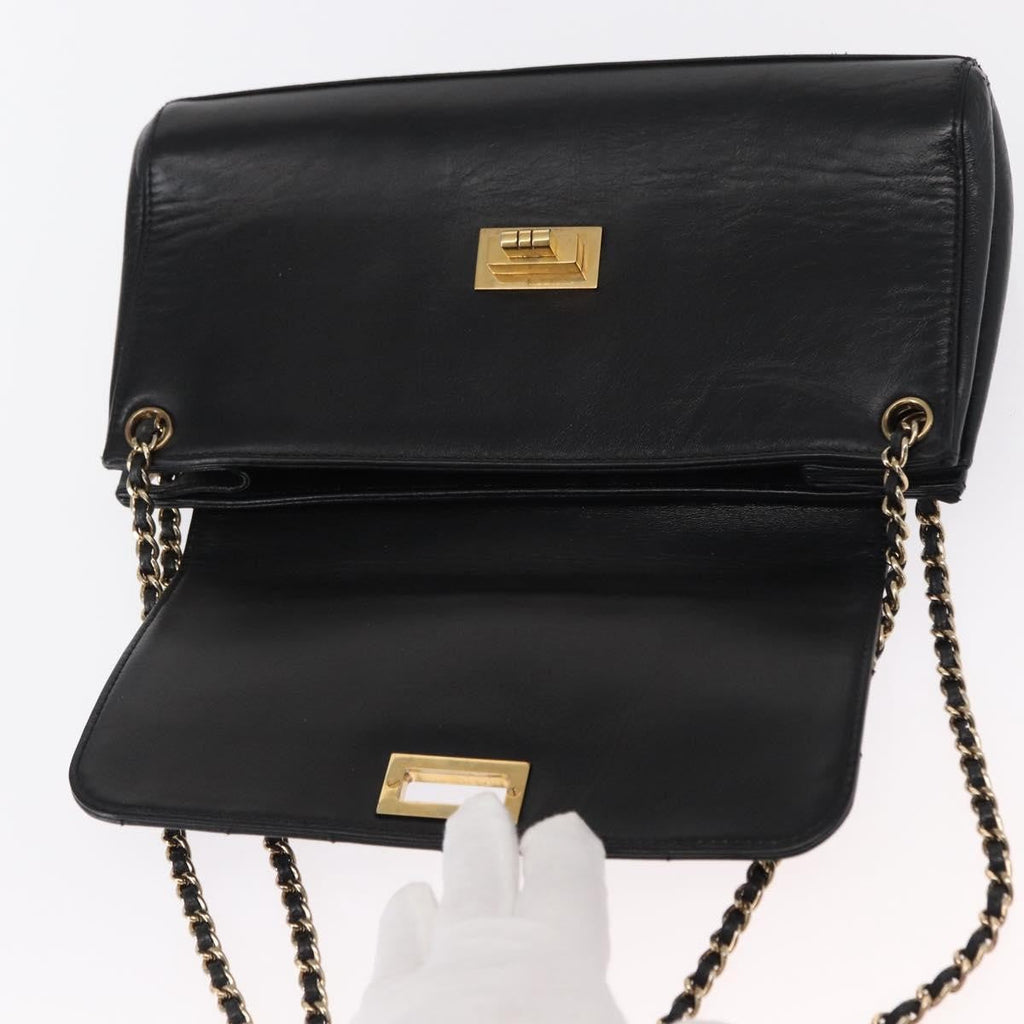 Chanel Chocolate Bar Accordion Reissue Flap Bag Quilted Lambskin Black Leather Shoulder Bag Bag (Pre-Owned)