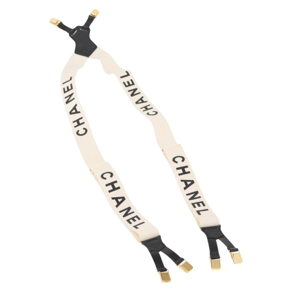 Chanel Logo Suspenders Canvas White Canvas Belts Accessory (Pre-Owned)