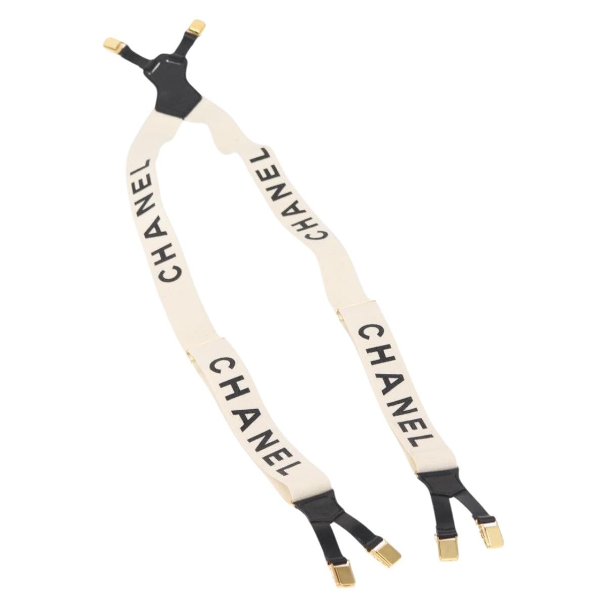 Chanel Logo Suspenders Canvas White Canvas Belts Accessory (Pre-Owned)