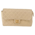 Chanel Vintage Classic Flap Backpack Quilted Lambskin Beige Leather Backpack Bag (Pre-Owned)