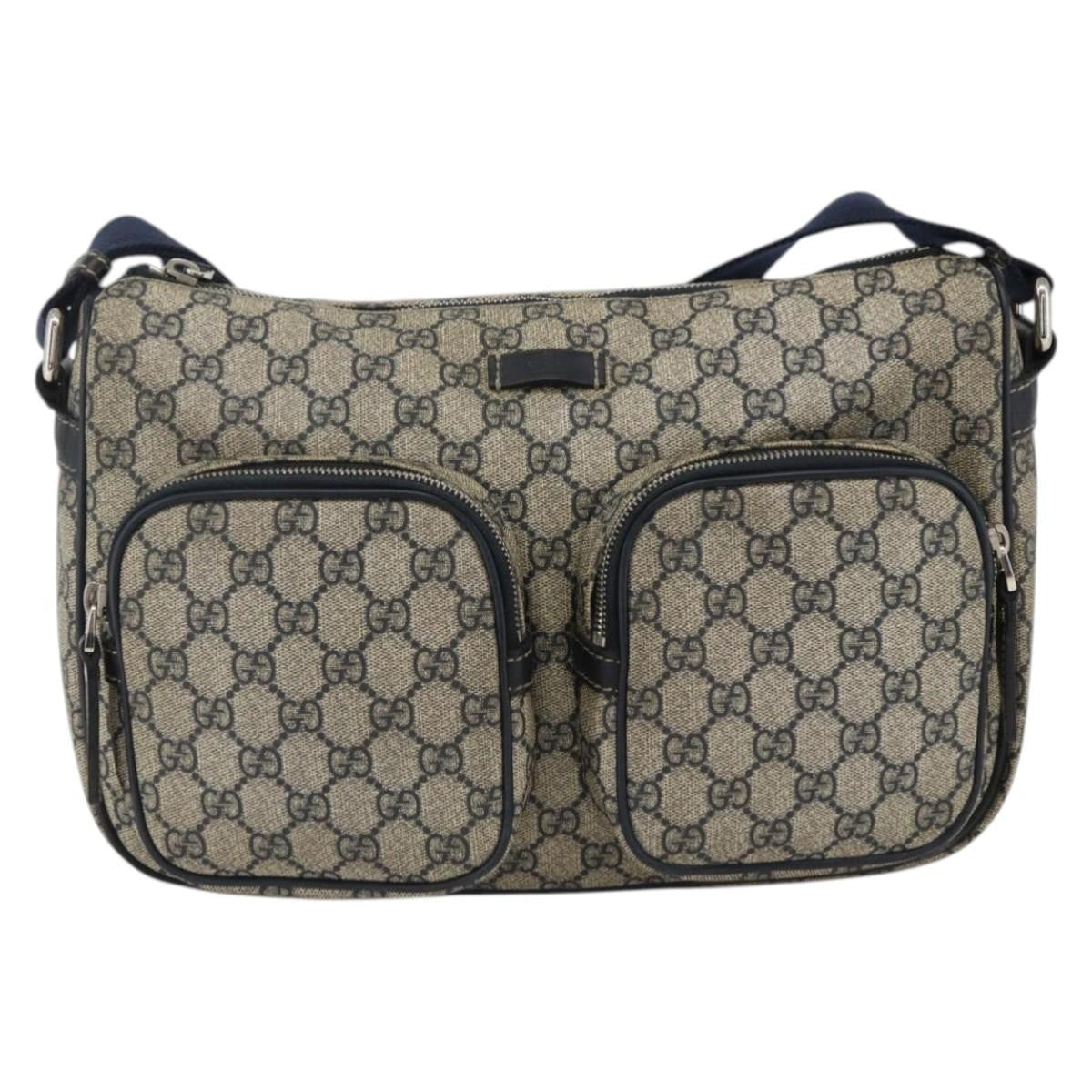 Gucci Double Pocket Messenger Bag Gg Coated Canvas Navy Canvas Shoulder Bag Bag (Pre-Owned)
