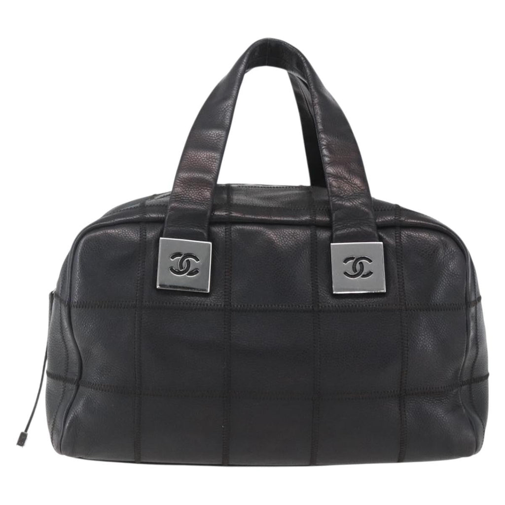 Chanel Chocolate Bar Cc Bowler Bag Caviar Skin Black Leather Handbag (Pre-Owned)