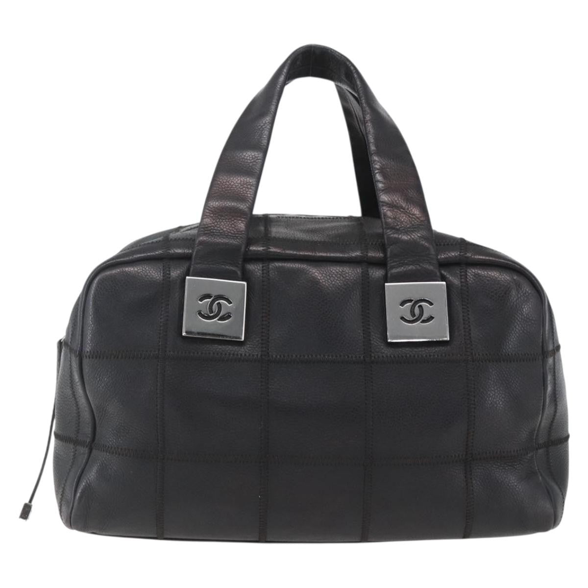 Chanel Chocolate Bar Cc Bowler Bag Caviar Skin Black Leather Handbag (Pre-Owned)