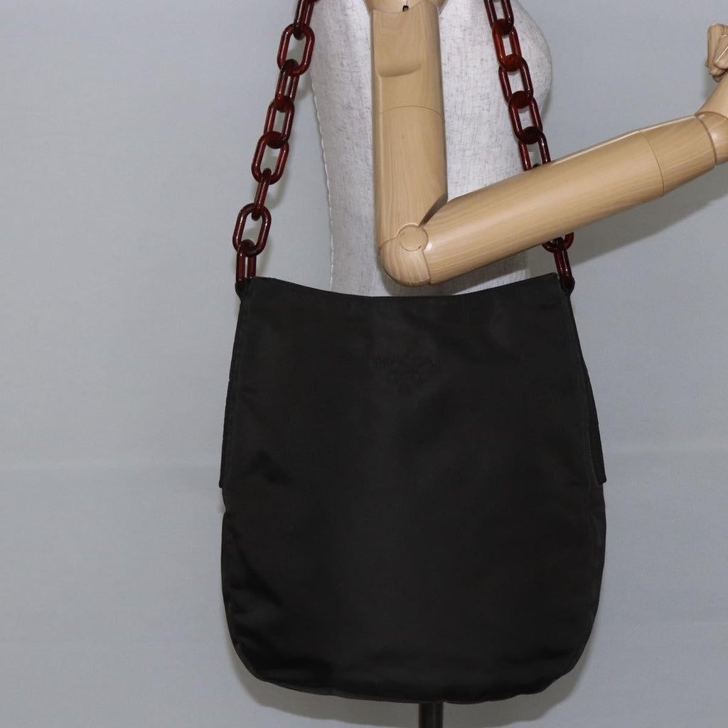 Prada Resin Chain Shoulder Bag Nylon Brown Nylon Shoulder Bag Bag (Pre-Owned)