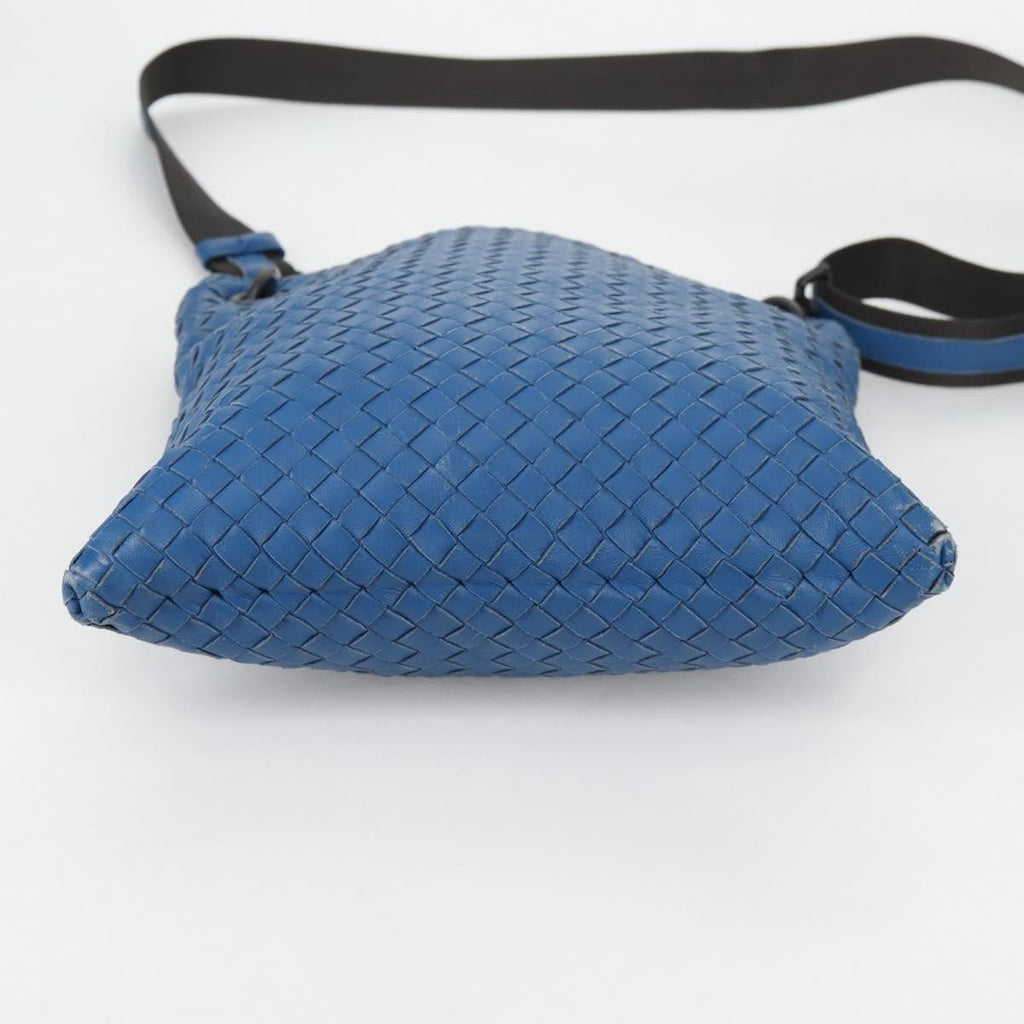 Bottega Veneta Flat Messenger Bag Intrecciato Nappa Blue Leather Shoulder Bag Bag (Pre-Owned)