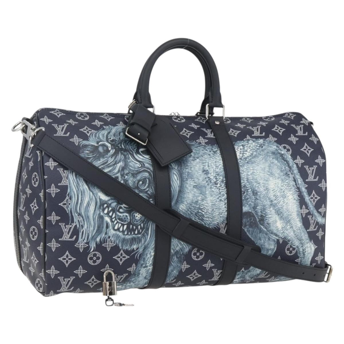 Louis Vuitton Keepall Bandouliere Bag Limited Edition Chapman Savane Monogram Canvas Navy Canvas Travel Bag Bag (Pre-Owned)