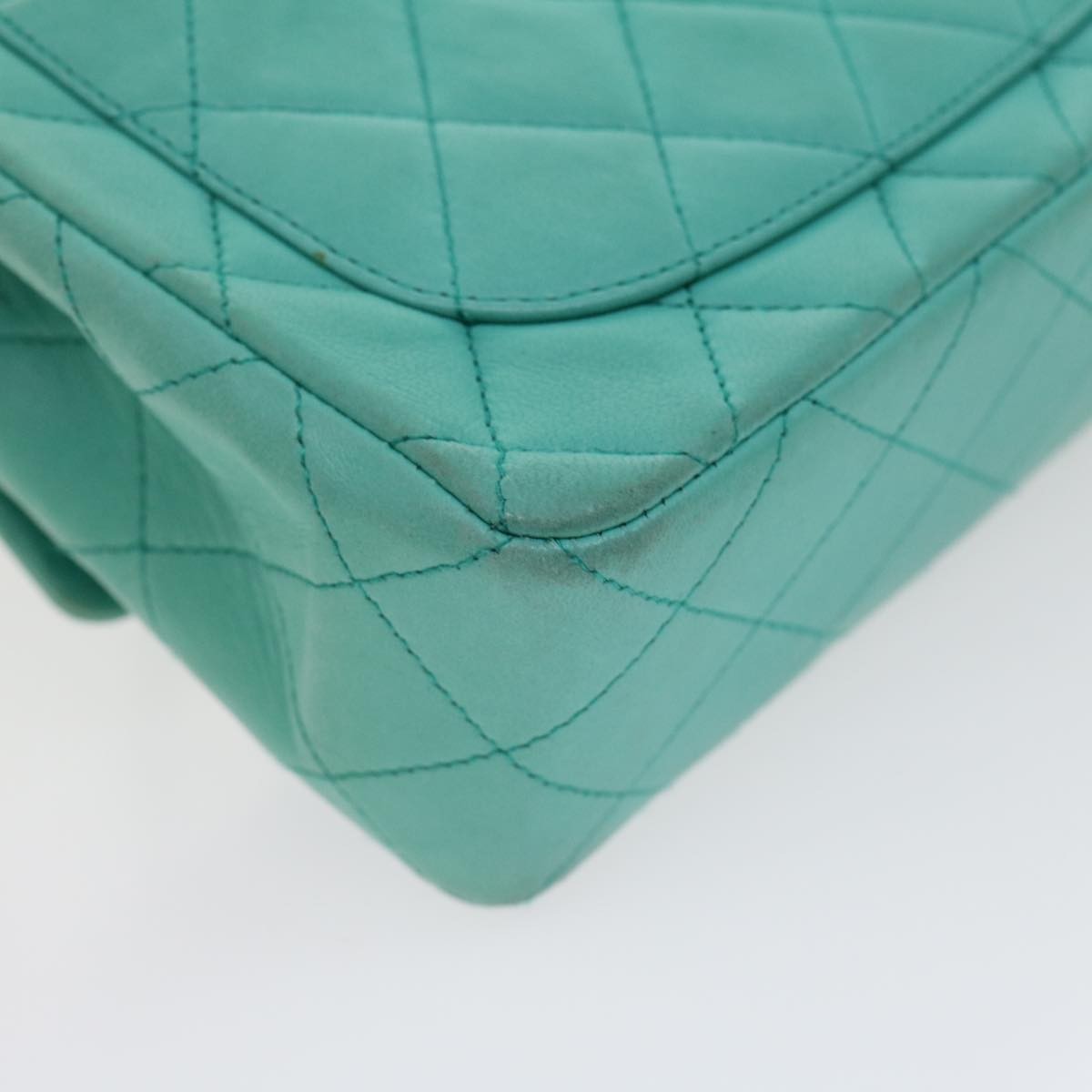 Chanel Square Classic Single Flap Bag Quilted Lambskin Blue Leather Handbag (Pre-Owned)