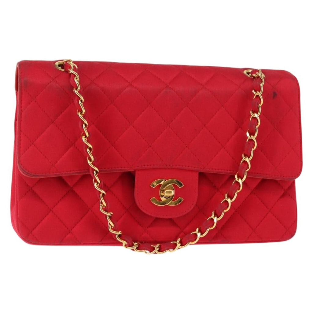 Chanel Timeless - Classic Double Flap Bag Quilted Satin Red Satin Shoulder Bag Bag (Pre-Owned)