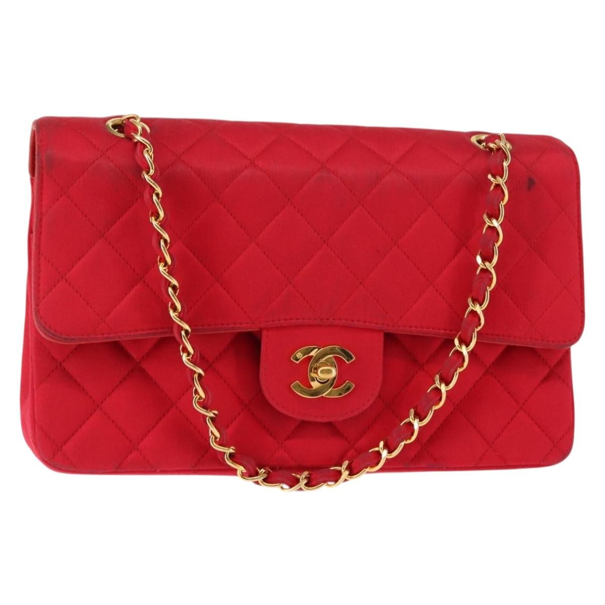 Chanel Timeless - Classic Double Flap Bag Quilted Satin Red Satin Shoulder Bag Bag (Pre-Owned)