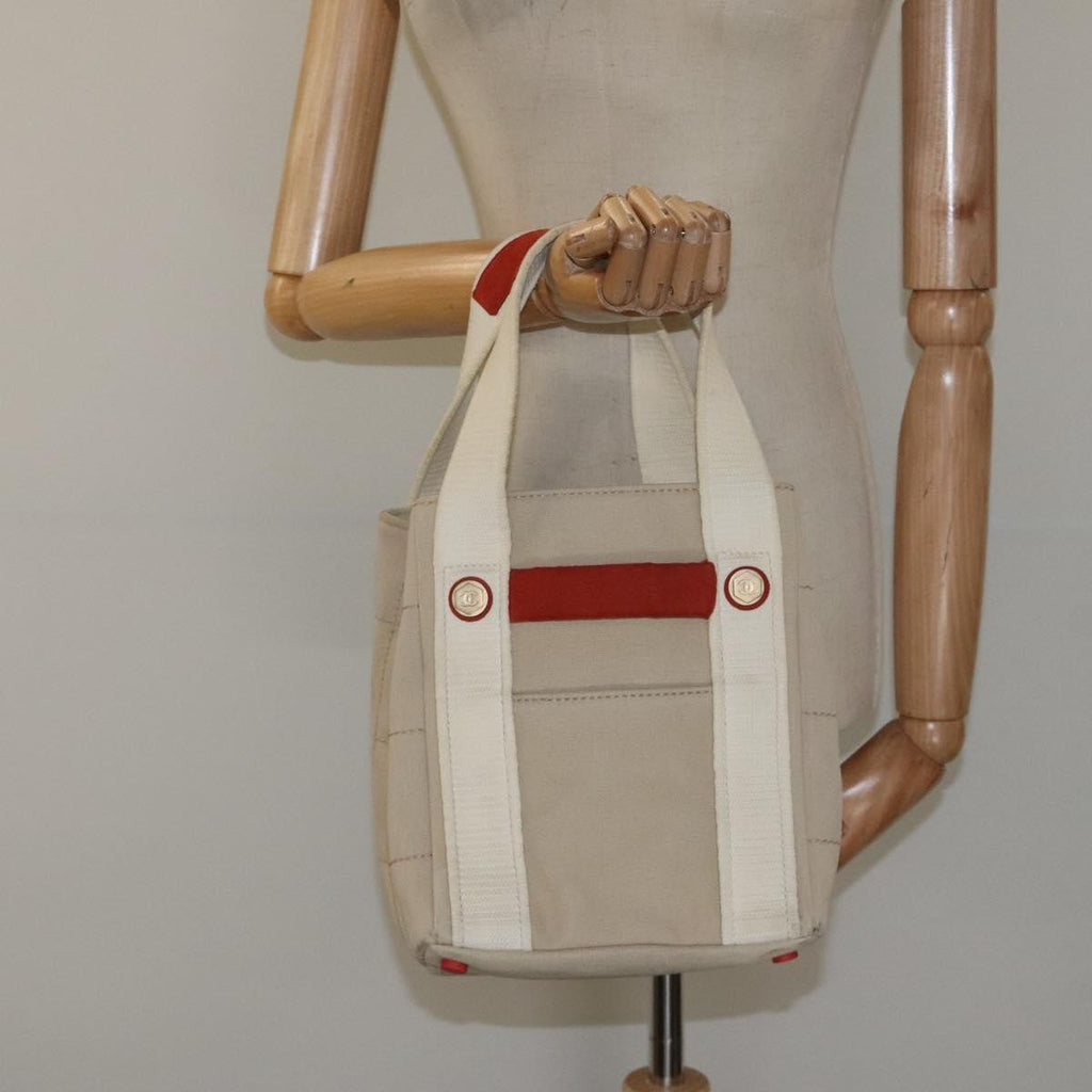 Chanel Chocolate Bar Coco Mark Handbag Canvas Beige Canvas Handbag (Pre-Owned)