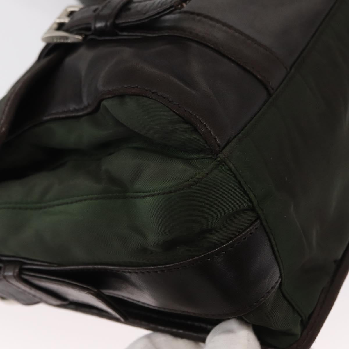 Prada Double Buckle Flap Messenger Bag Tessuto Khaki Nylon Shoulder Bag Bag (Pre-Owned)