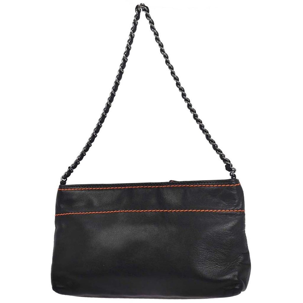 Chanel Lax Pochette Leather Black Leather Clutche & Pouche Bag (Pre-Owned)