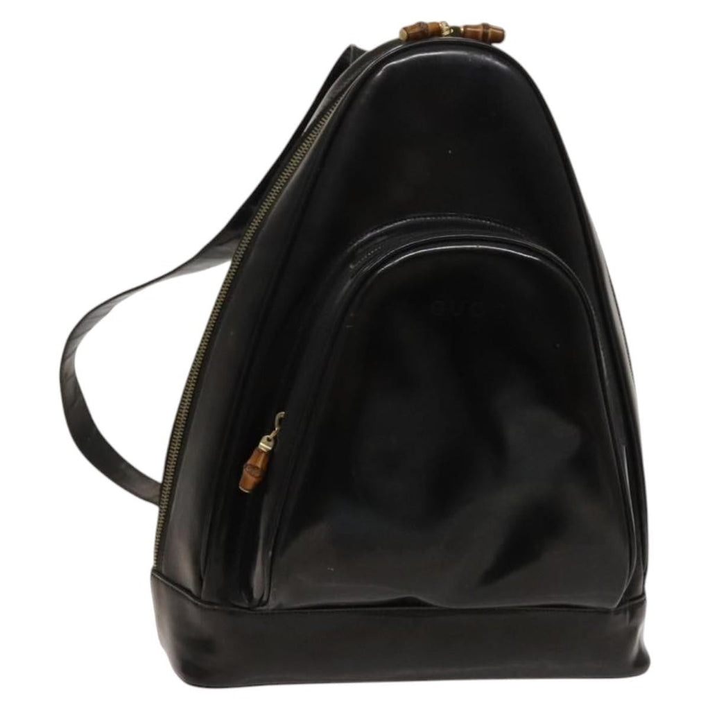 Gucci Vintage Bamboo Backpack Patent Black Patent_Leather Backpack Bag (Pre-Owned)