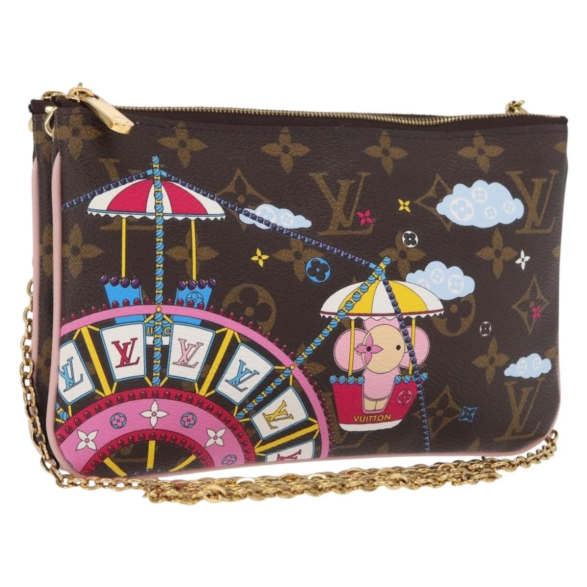 Louis Vuitton Double Zip Pochette Limited Edition Vivienne Xmas Monogram Canvas Brown Canvas Clutche & Pouche Bag (Pre-Owned)