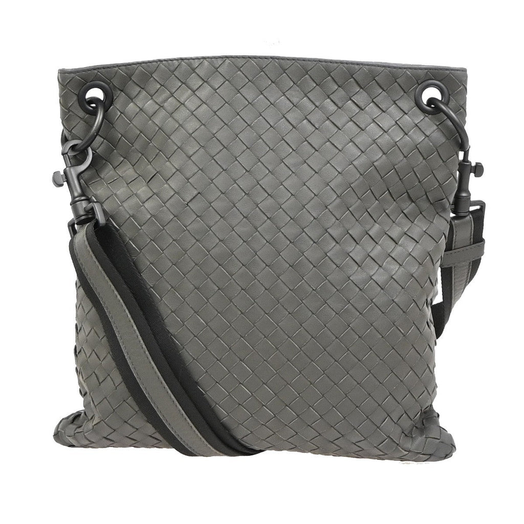 Bottega Veneta Flat Messenger Bag Intrecciato Nappa Gray Leather Shoulder Bag Bag (Pre-Owned)