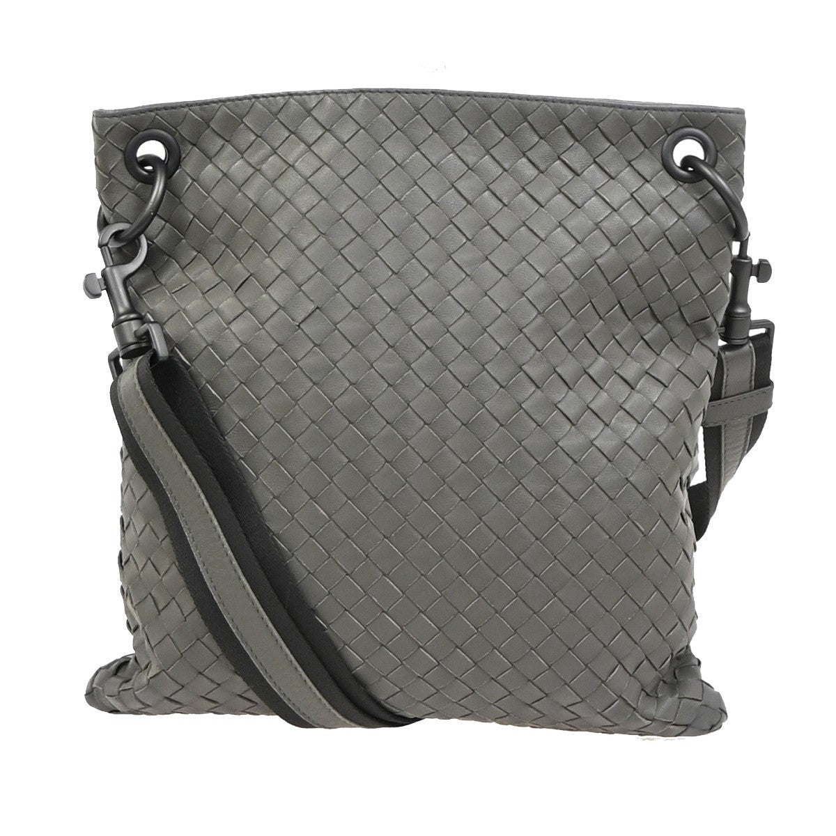 Bottega Veneta Flat Messenger Bag Intrecciato Nappa Gray Leather Shoulder Bag Bag (Pre-Owned)