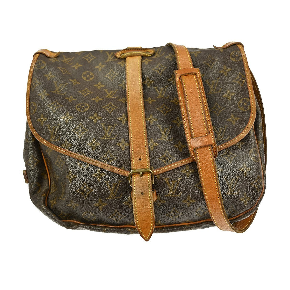 Louis Vuitton Saumur Handbag Monogram Canvas Brown Canvas Shoulder Bag Bag (Pre-Owned)
