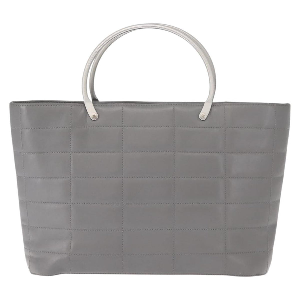 Chanel Vintage Chocolate Bar Metal Ring Tote Quilted Lambskin Gray Leather Tote Bag Bag (Pre-Owned)
