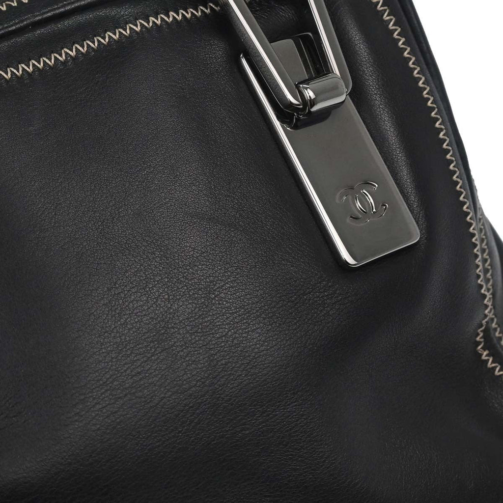 Chanel Cc Bowler Leather Black Leather Handbag (Pre-Owned)