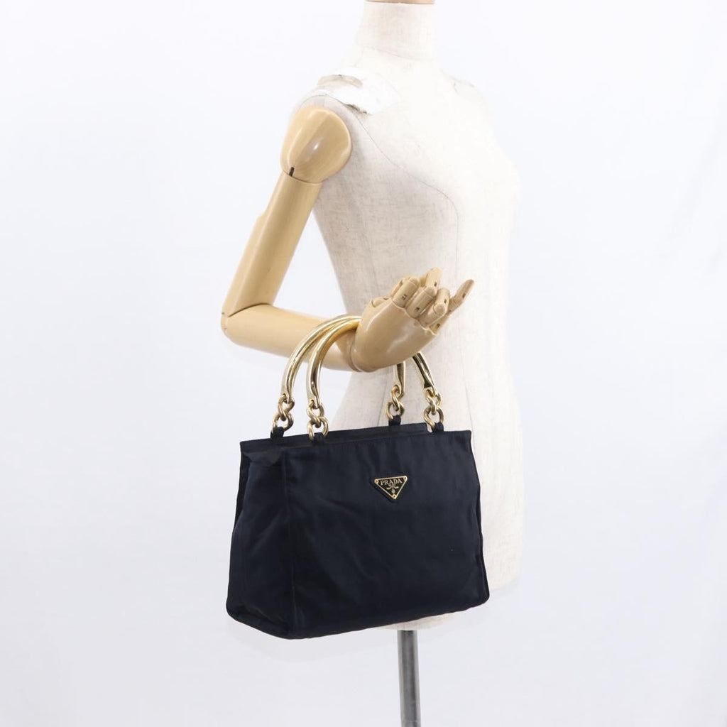 Prada Metal Handles Tote Tessuto Navy Nylon Tote Bag Bag (Pre-Owned)