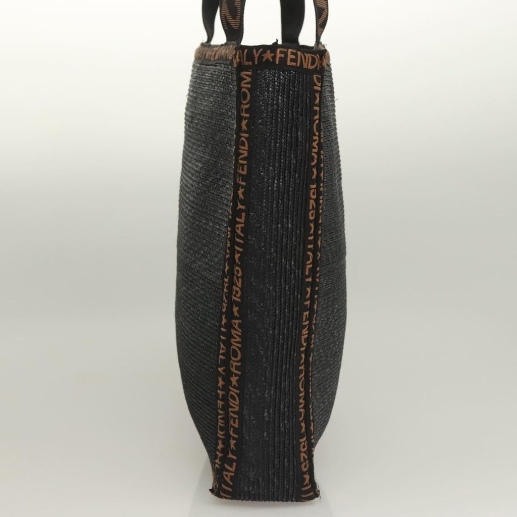 Fendi Zucca Tote Bag Straw Black Wood Tote Bag Bag (Pre-Owned)
