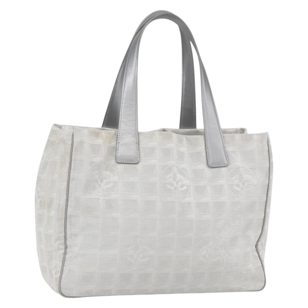Chanel Travel Line Tote Nylon Silver Nylon Tote Bag Bag (Pre-Owned)