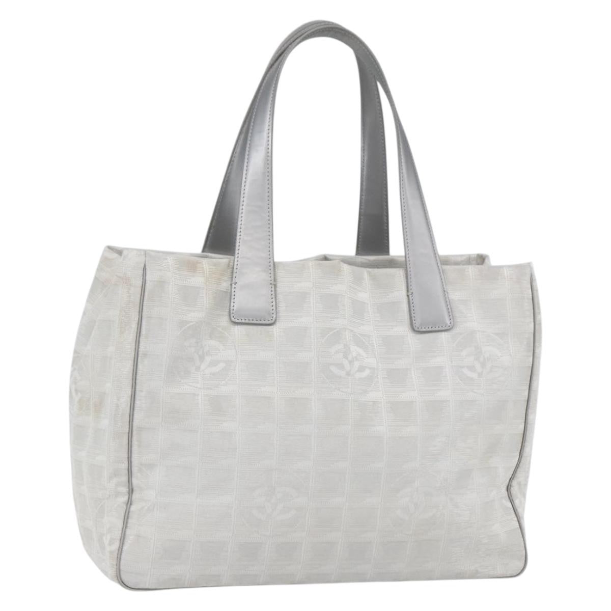 Chanel Travel Line Tote Nylon Silver Nylon Tote Bag Bag (Pre-Owned)