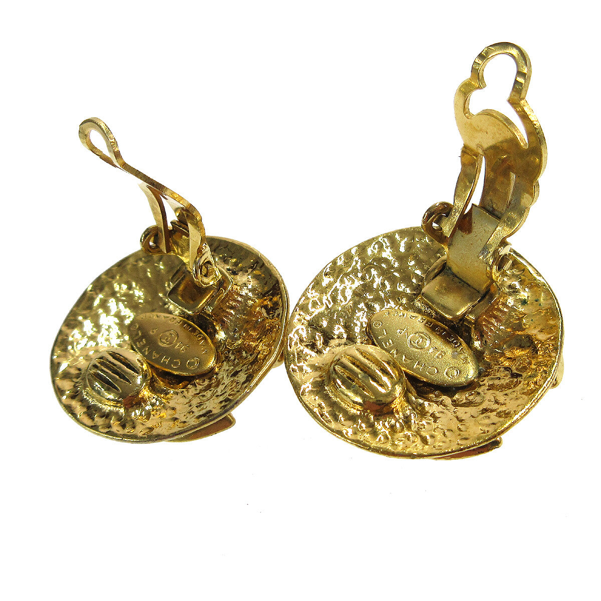 Chanel Vintage Cc Round Clip-On Earrings Metal Gold Gold_Plated Earrings Jewelry (Pre-Owned)