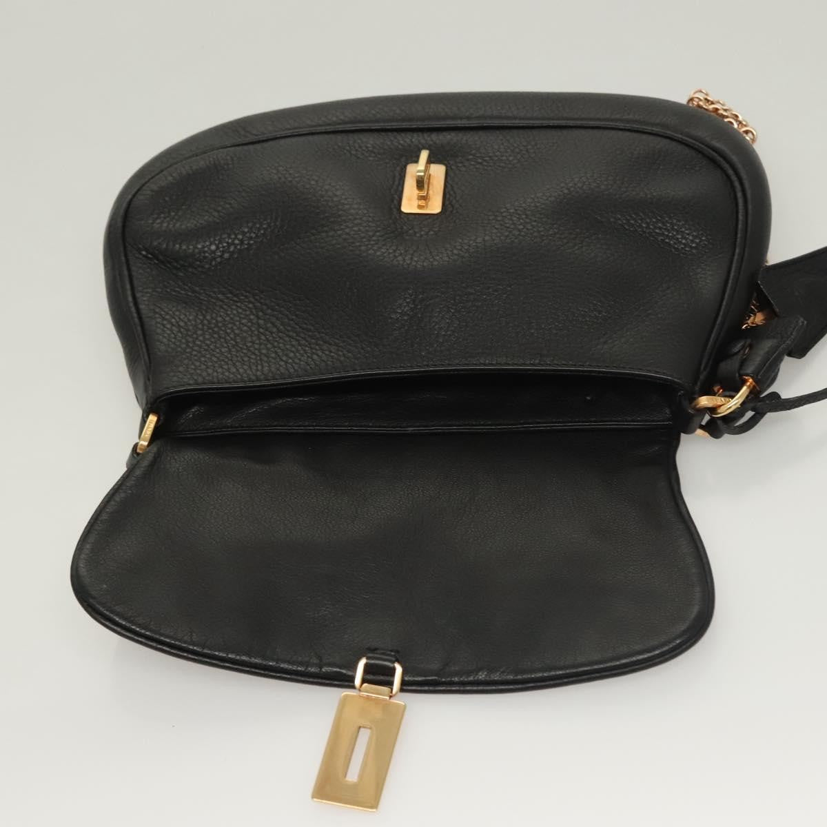 Prada Vintage Chain Flap Shoulder Bag Leather Black Leather Shoulder Bag Bag (Pre-Owned)