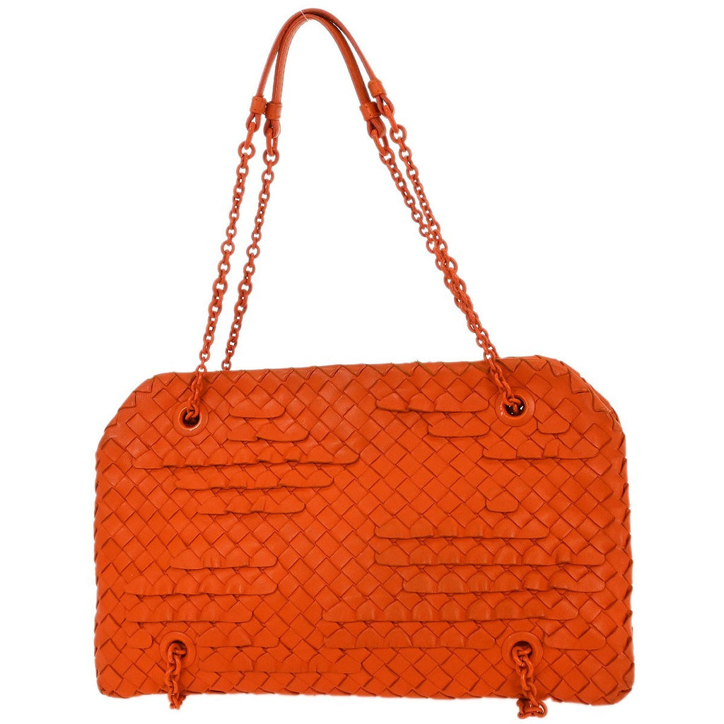 Bottega Veneta Intrecciato Shoulder Bag Leather Orange Leather Shoulder Bag Bag (Pre-Owned)