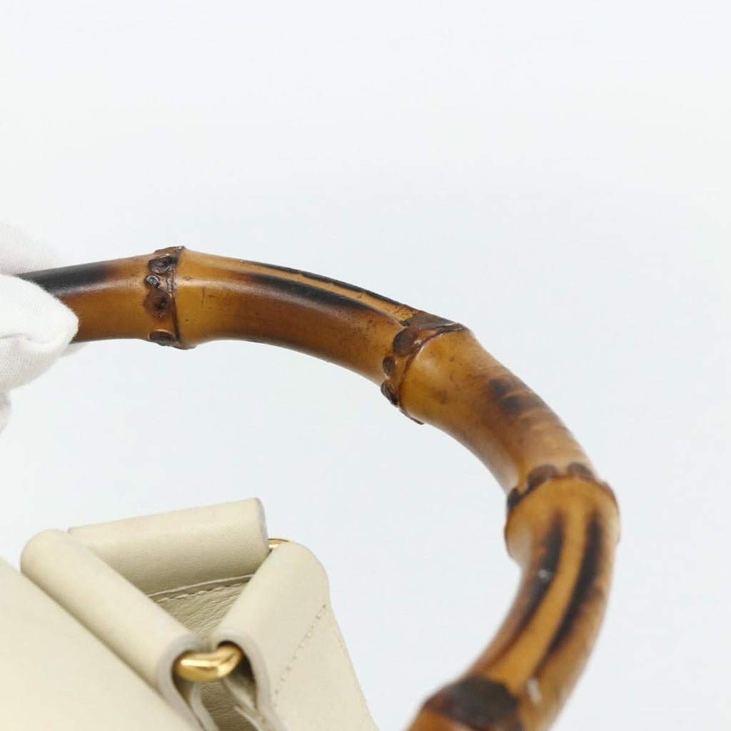 Gucci Vintage Bamboo Backpack Leather White Leather Backpack Bag (Pre-Owned)