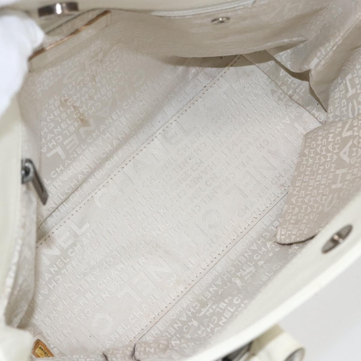 Chanel Square Stitch Tote Quilted Leather White Leather Tote Bag Bag (Pre-Owned)