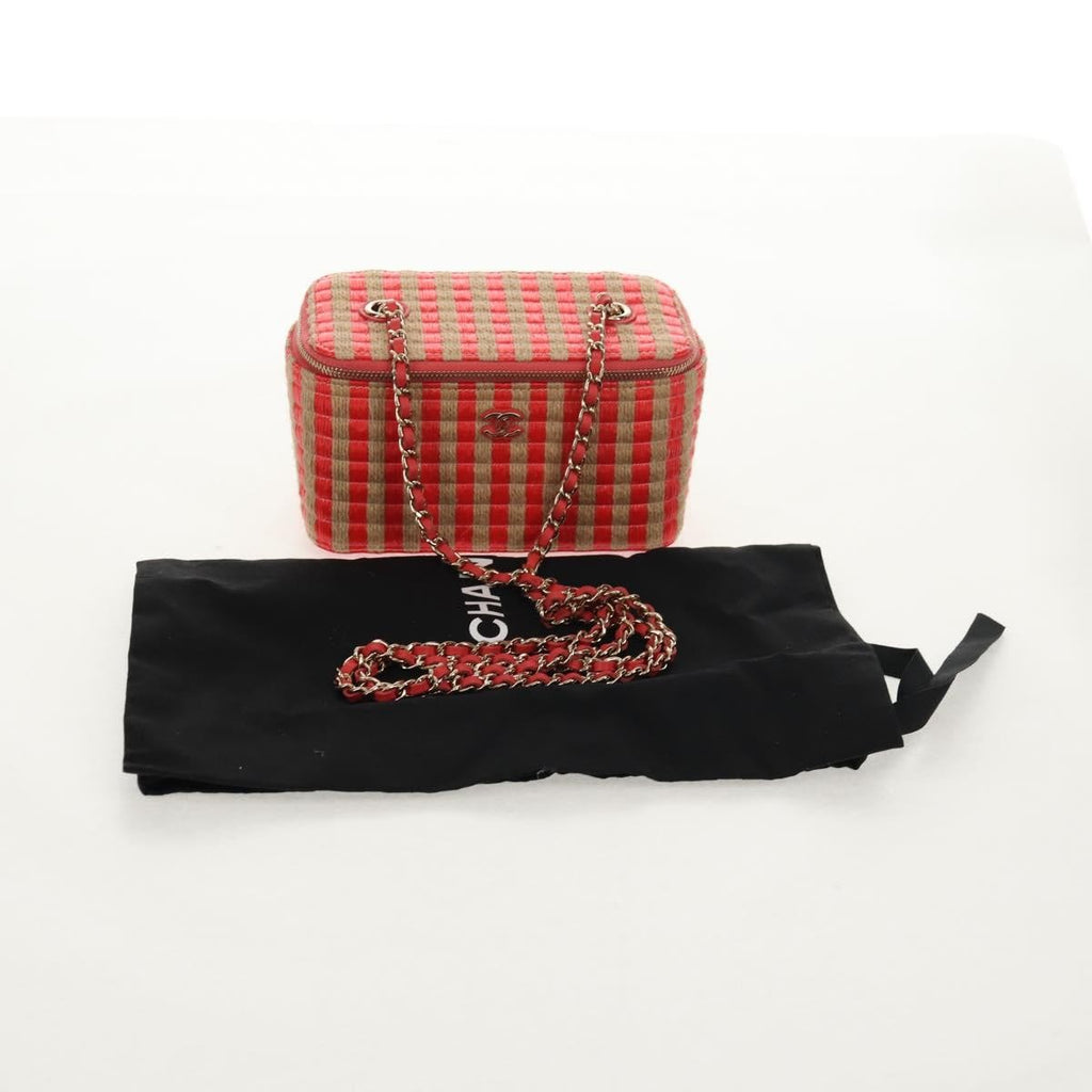 Chanel Classic Vanity Case With Chain Striped Raffia And Jute Beige Canvas Clutche & Pouche Bag (Pre-Owned)