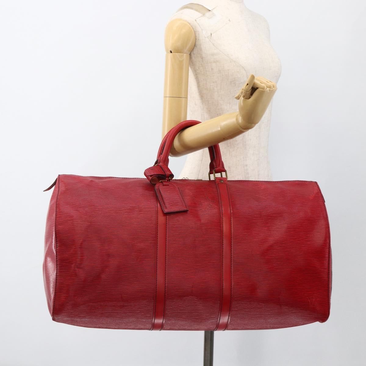 Louis Vuitton Keepall Bag Epi Leather Red Leather Travel Bag Bag (Pre-Owned)