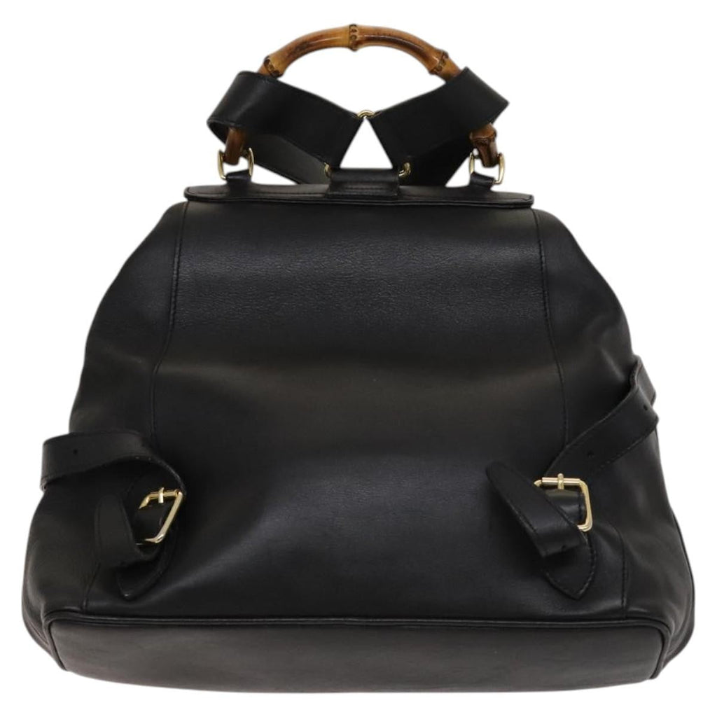 Gucci Vintage Bamboo Backpack Leather Black Leather Backpack Bag (Pre-Owned)