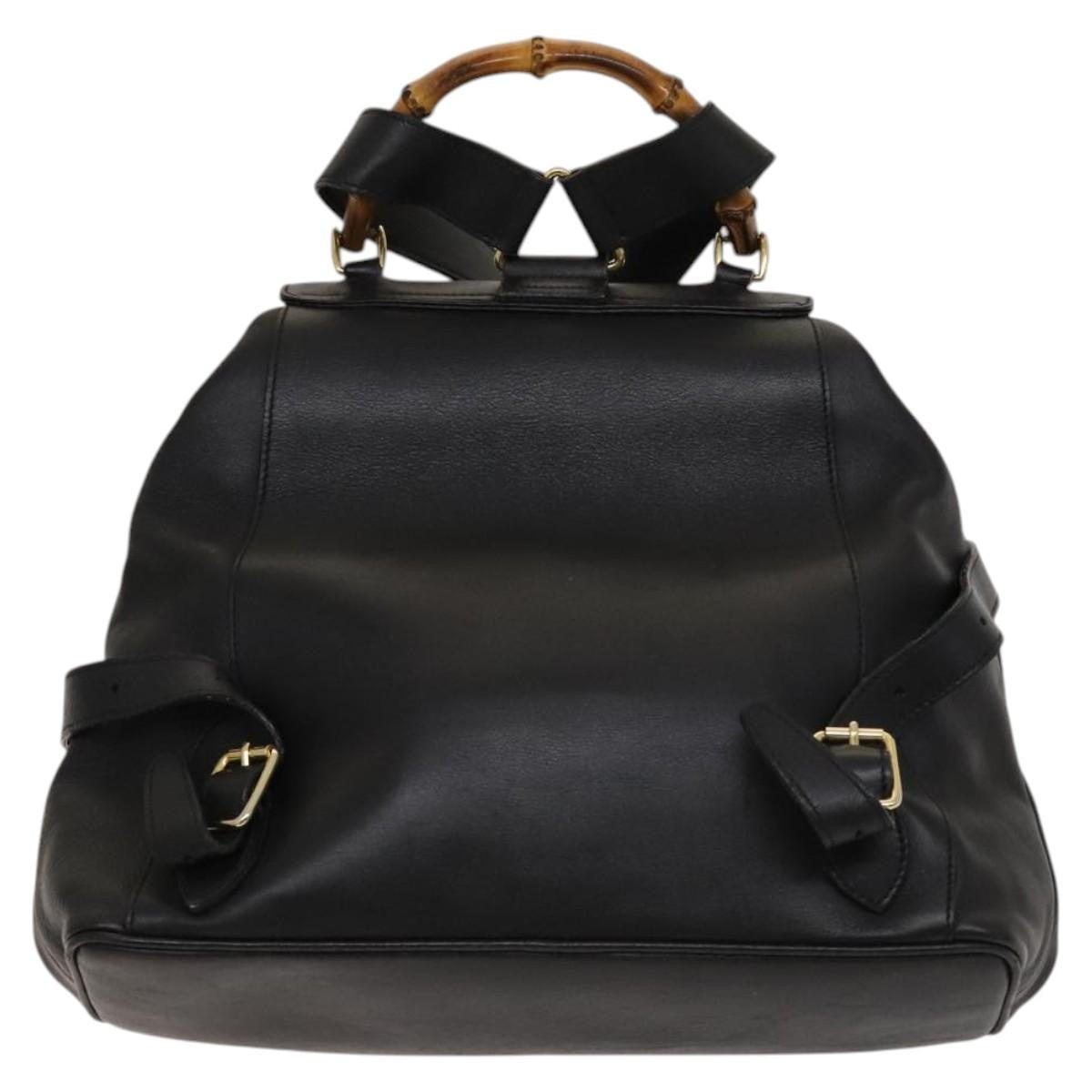 Gucci Vintage Bamboo Backpack Leather Black Leather Backpack Bag (Pre-Owned)