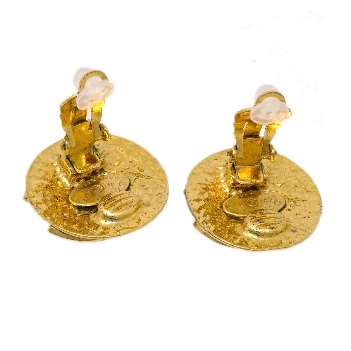 Chanel Vintage Cc Round Clip-On Earrings Metal Gold Gold_Plated Earrings Jewelry (Pre-Owned)